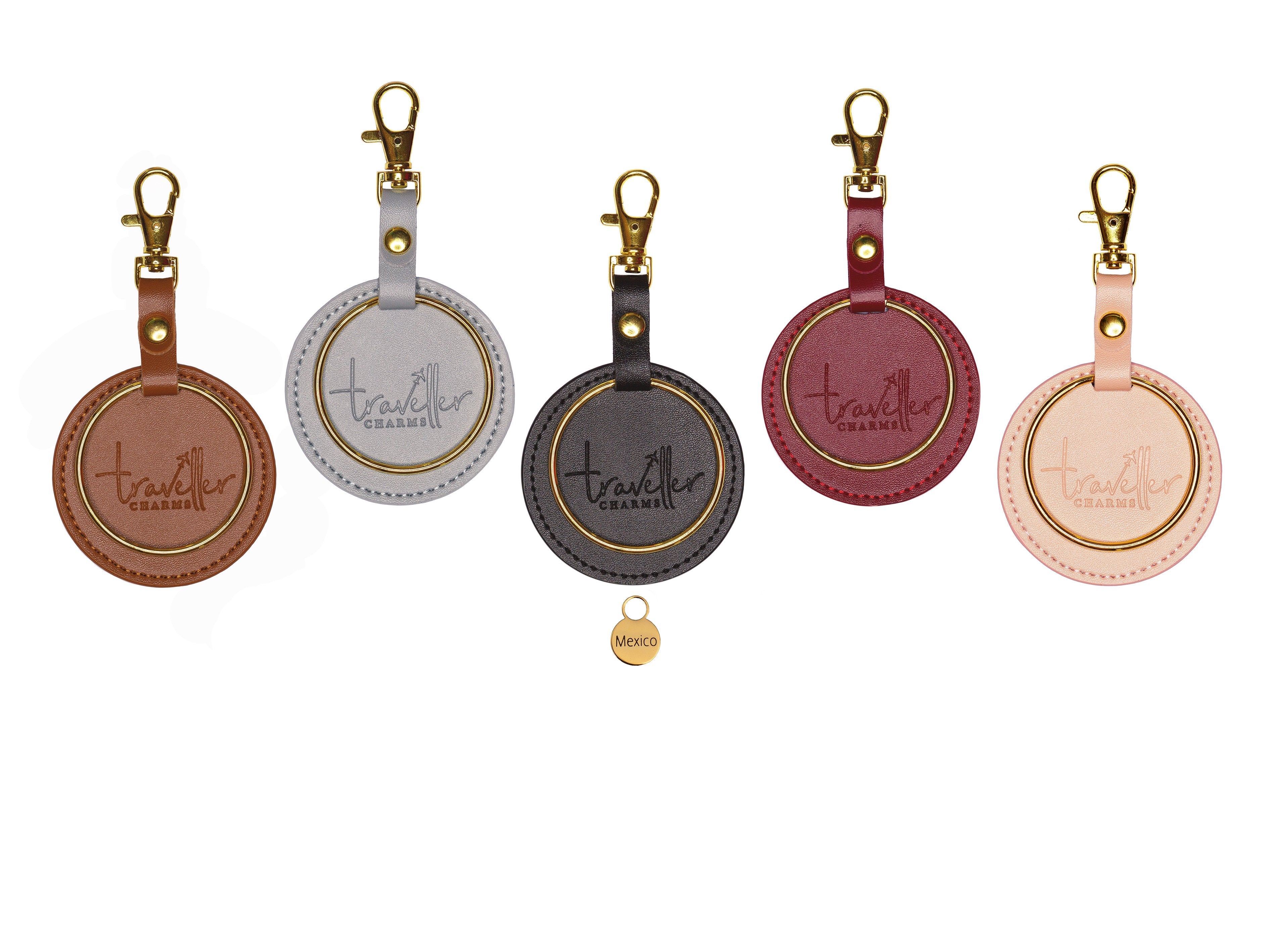 GOLD Gift Set - Key Chain & 1 Engraved Travel Charms - Traveller Charms
