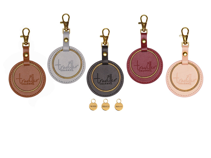 GOLD Gift Set - Key Chain & 3 Engraved Travel Charms - Traveller Charms